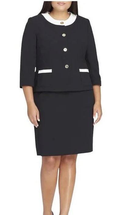 Tahari Long Sleeve Crepe Twill Skirt Set Plus Size Suit - The Dress Outlet