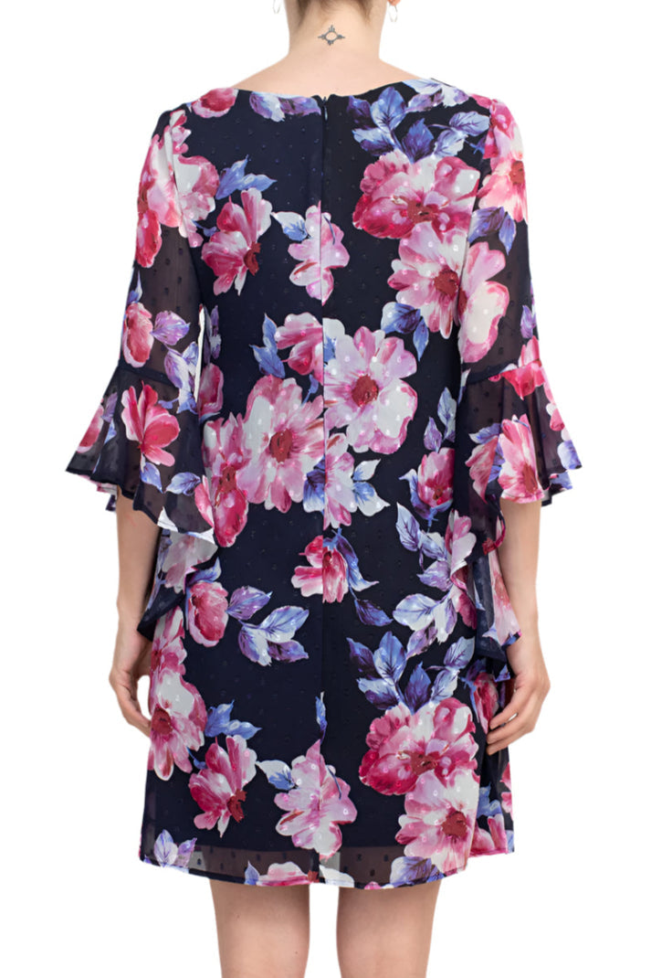 Cocktail Dresses Floral Print Short Cocktail Dress Navy Fuchsia
