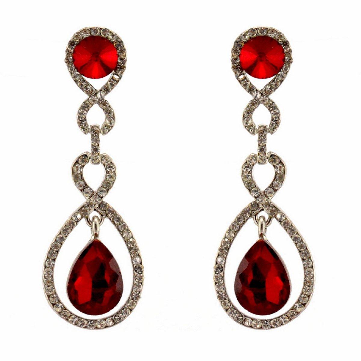 Tear Drop Shaped Clear Diamante Dangle Earrings - The Dress Outlet