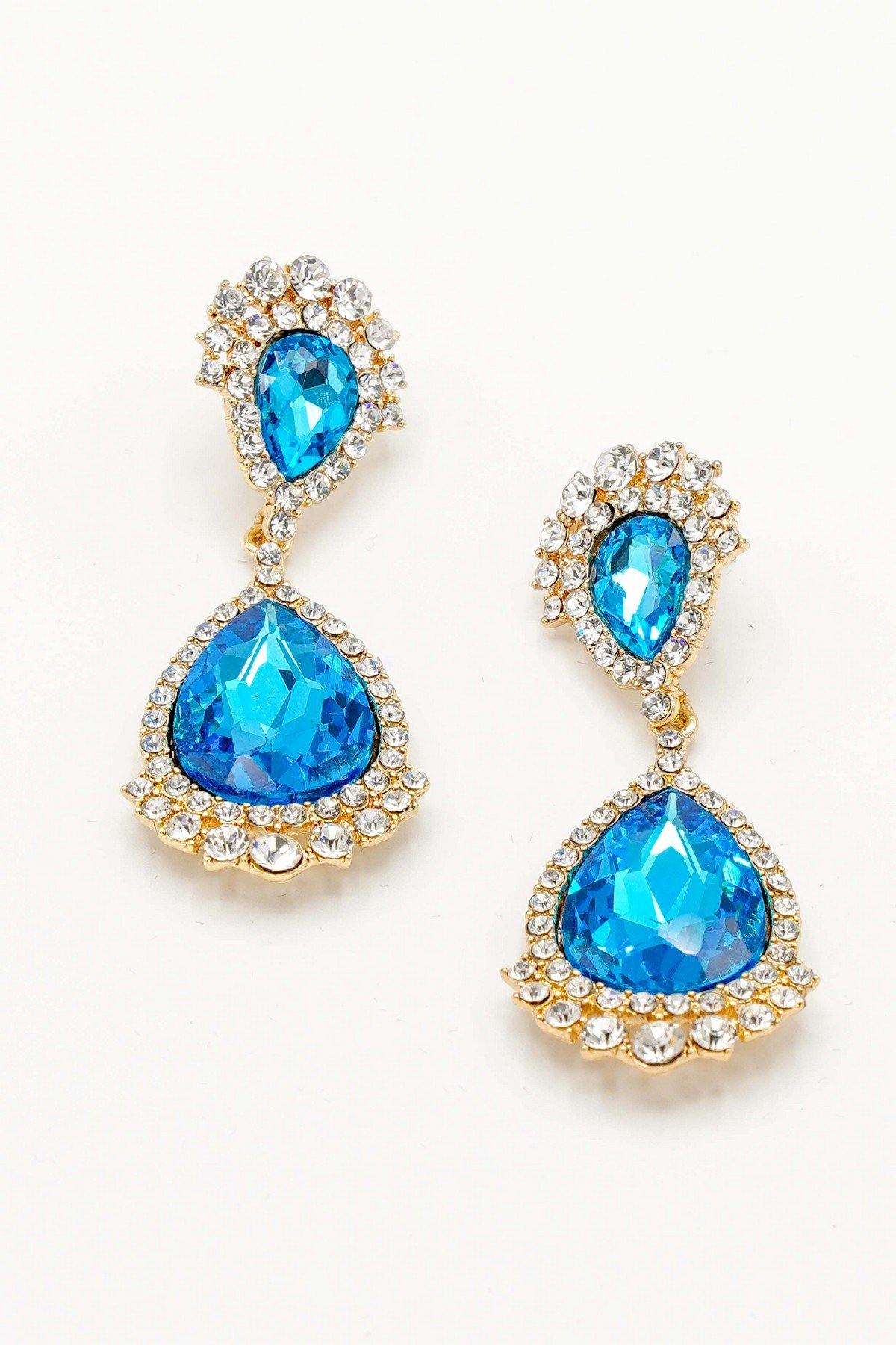 Teardrop Shaped Earrings Rhinestone Clear Diamante - The Dress Outlet