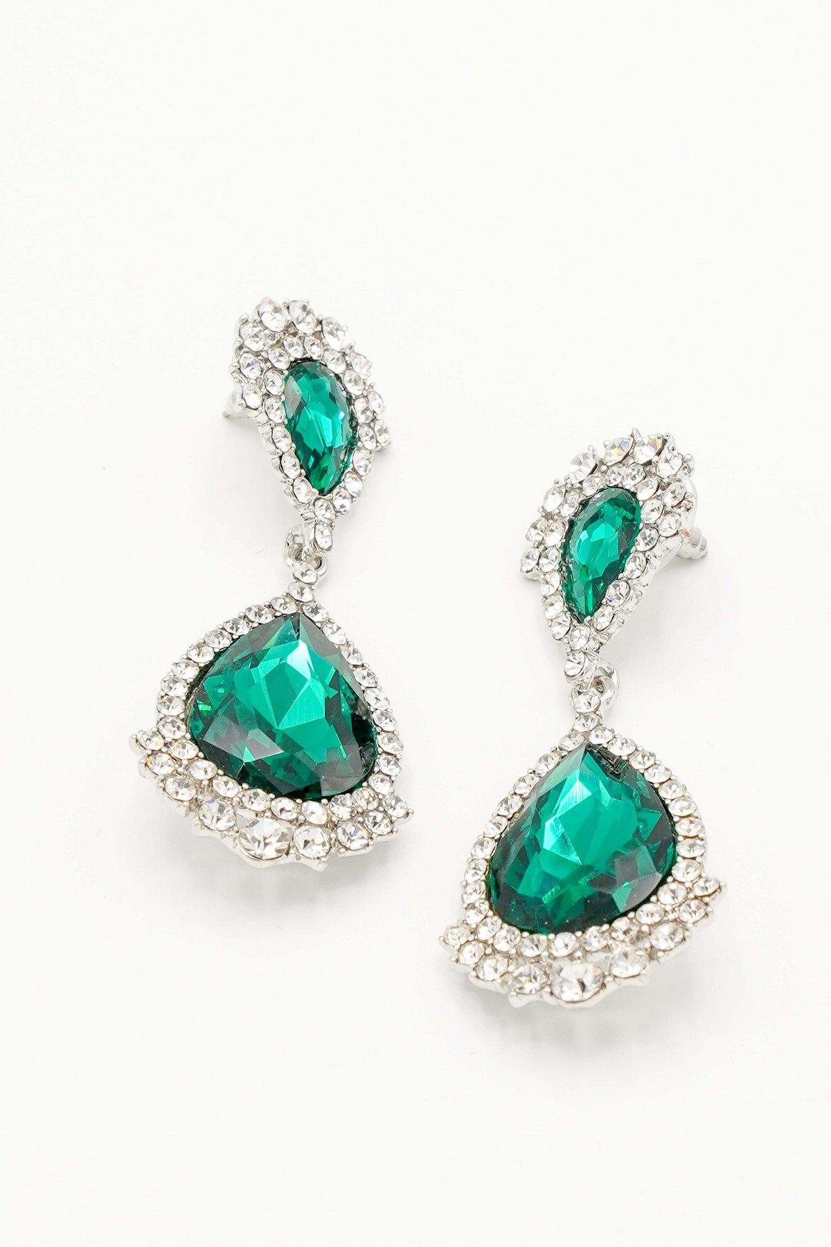 Teardrop Shaped Earrings Rhinestone Clear Diamante - The Dress Outlet