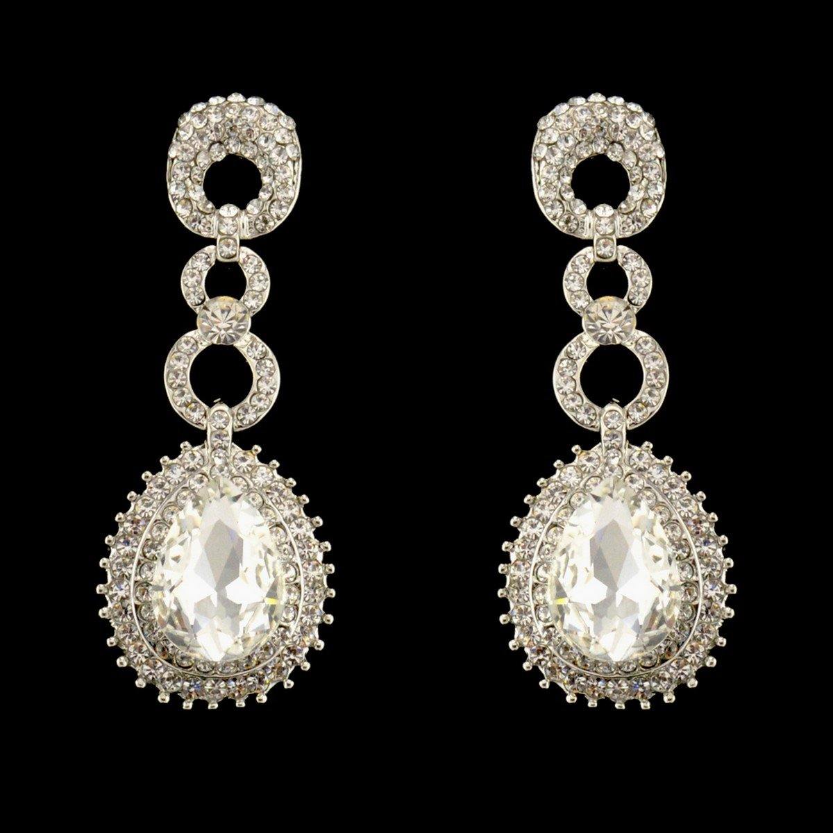Teardrop Shaped Rhinestone Clear Diamante Earrings - The Dress Outlet