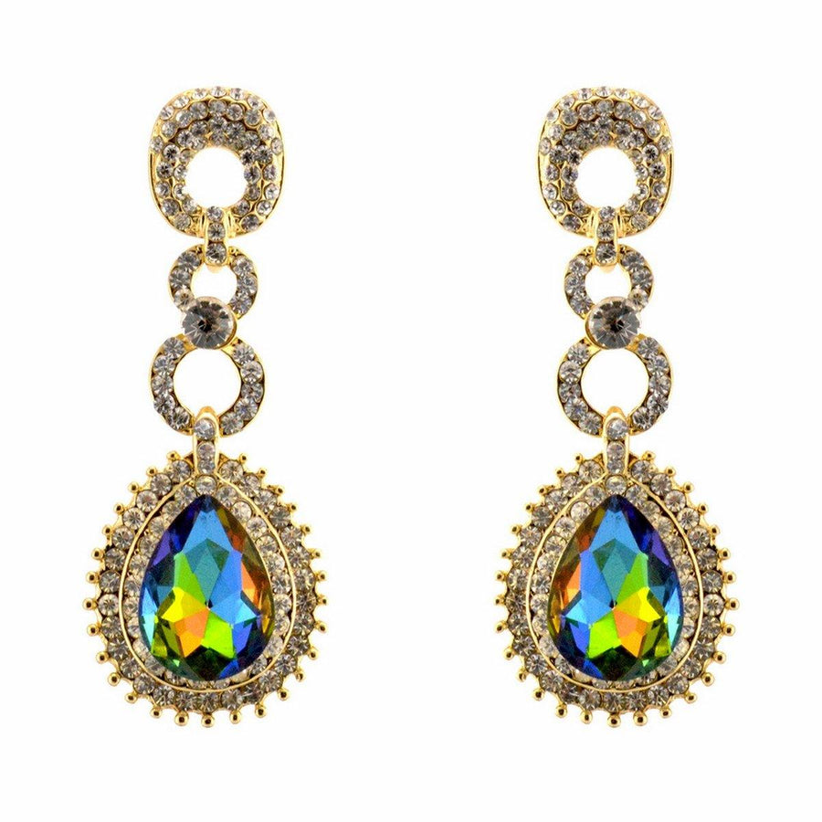 Teardrop Shaped Rhinestone Clear Diamante Earrings - The Dress Outlet