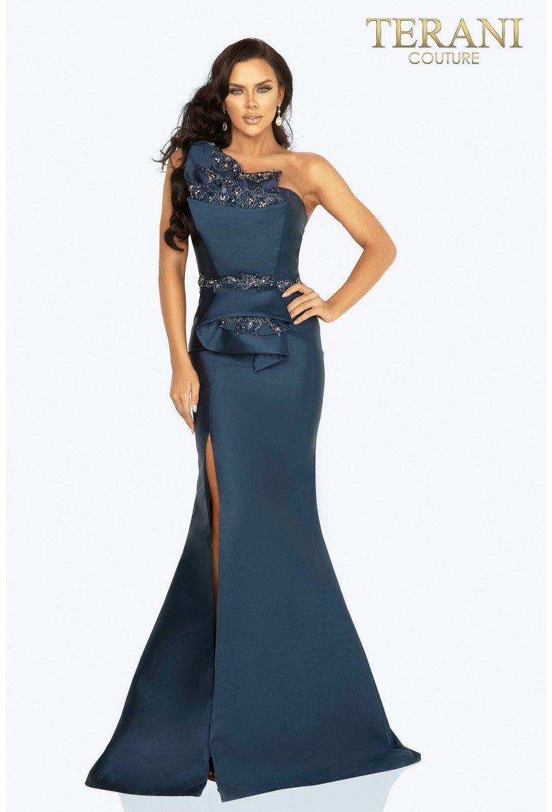 Terani Couture Mikado One Shoulder Bead Detailed Evening Gown 2011E2103 - The Dress Outlet