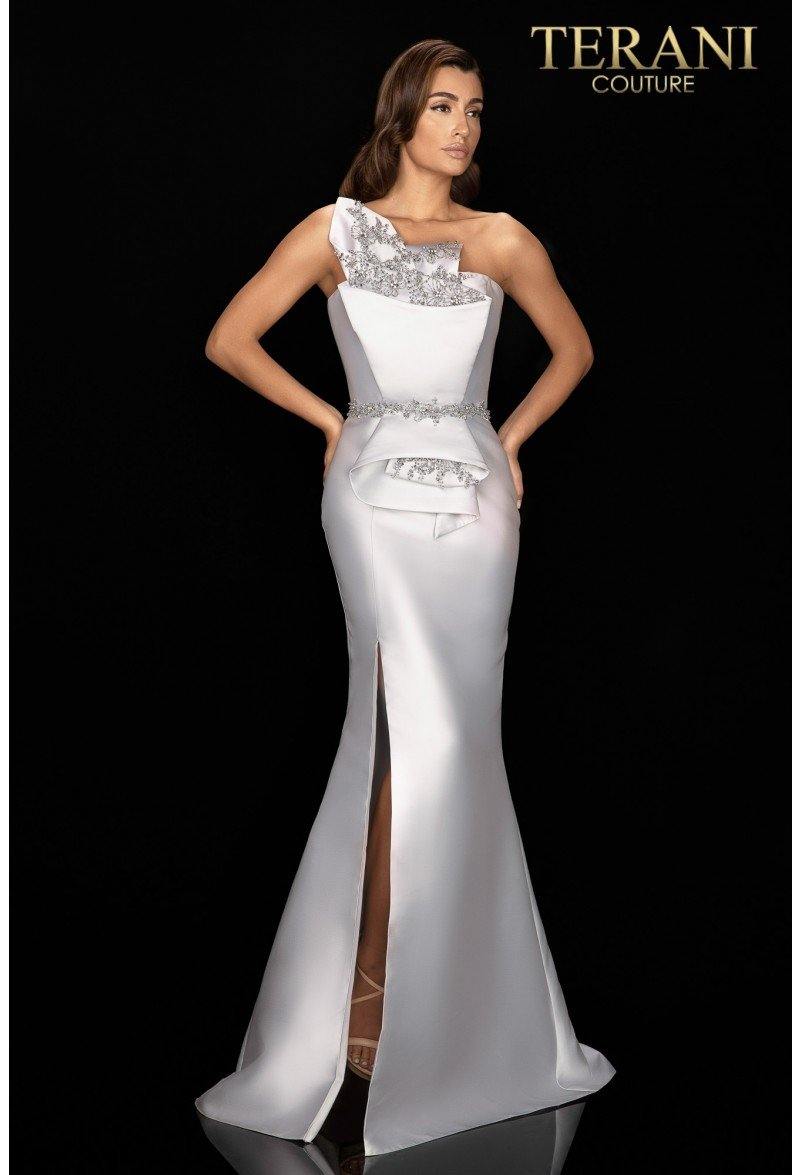 Terani Couture Mikado One Shoulder Bead Detailed Evening Gown 2011E2103 - The Dress Outlet