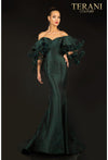 Terani Couture Off Shoulder Feather Trim Evening Gown 2021E2796 - The Dress Outlet