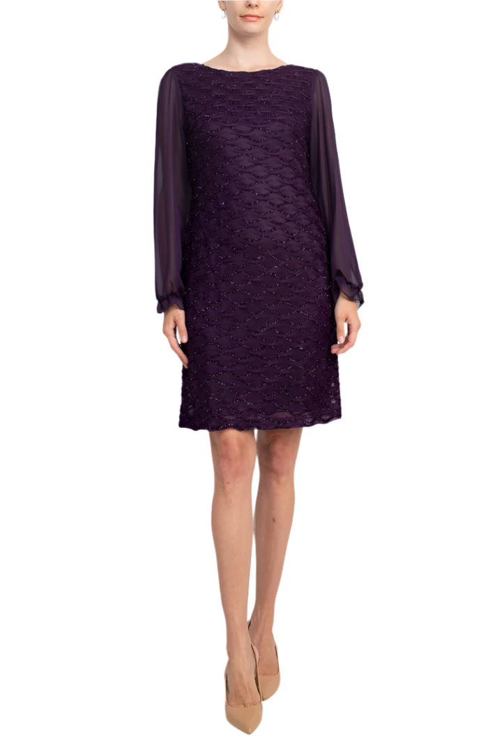 Cocktail Dresses Long Sleeve Fitted Short Cocktail Dress Aubergine
