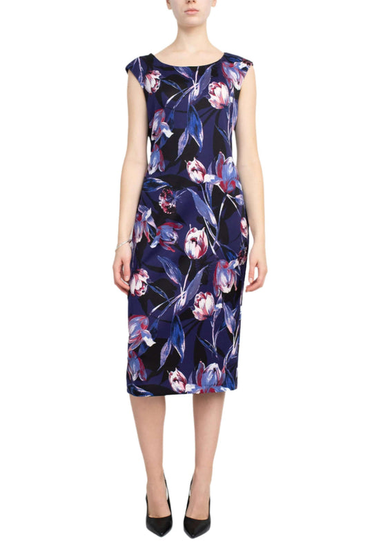 Cocktail Dresses Floral Print Midi Cocktail Dress Navy