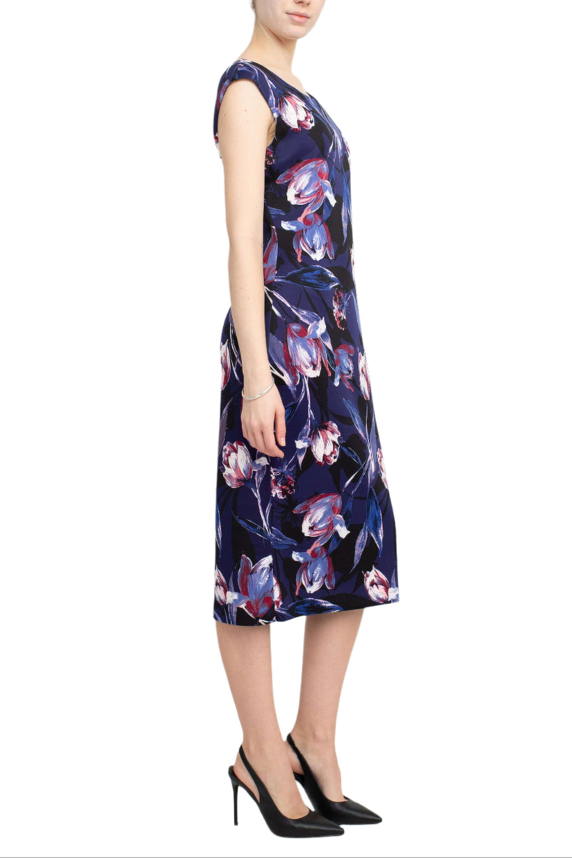 Cocktail Dresses Floral Print Midi Cocktail Dress Navy