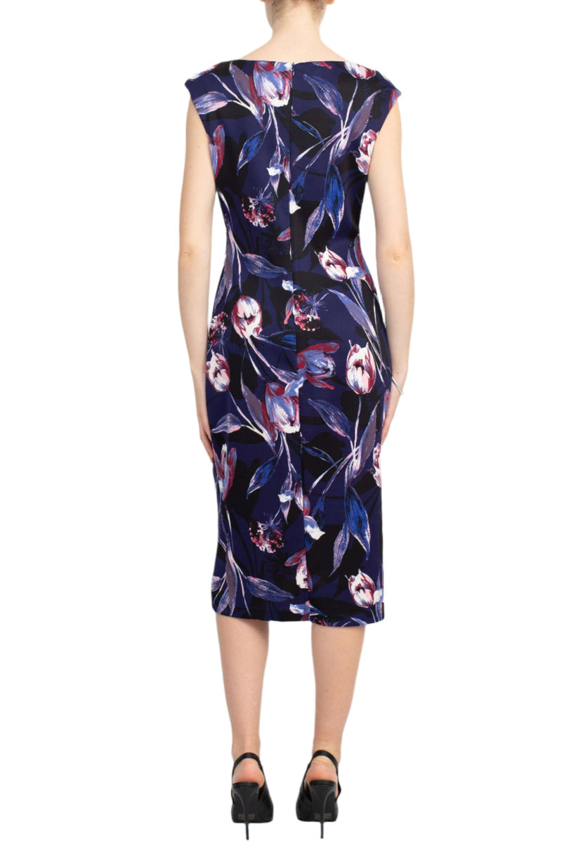 Cocktail Dresses Floral Print Midi Cocktail Dress Navy