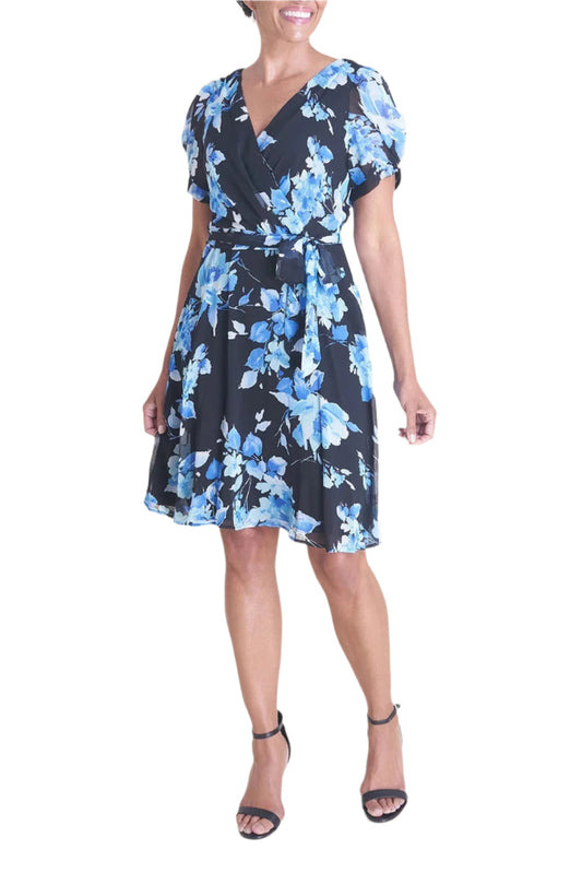 Cocktail Dresses Floral Print Short  Cocktail Dress Blue