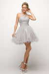 Cocktail Dresses Short Lace Applique Cocktail Dress Silver
