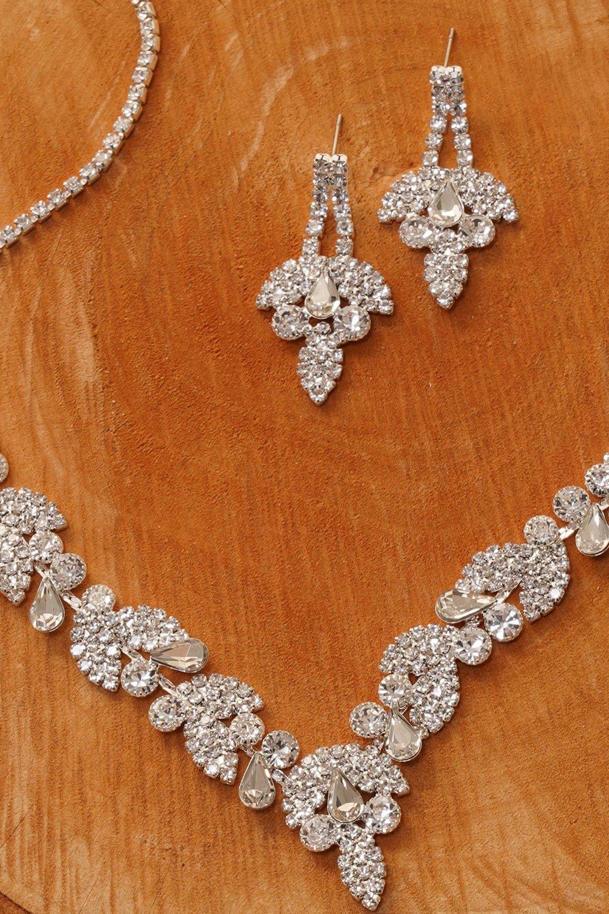 Wedding Crystal Embellished Rhinestone Necklace Set - The Dress Outlet