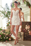 Wedding Dresses Short Fitted Floral Lace Applique Wedding Dress Off White