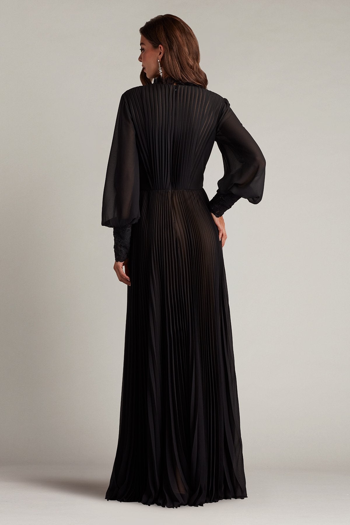 Formal Dresses Long Blouson Sleeve Formal Evening Dress Black Nude
